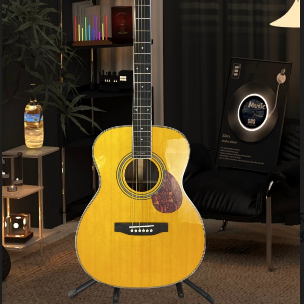 Musical Instrument For Beginners - 6줄과 가드 플레이트가 있는 수제 노란색