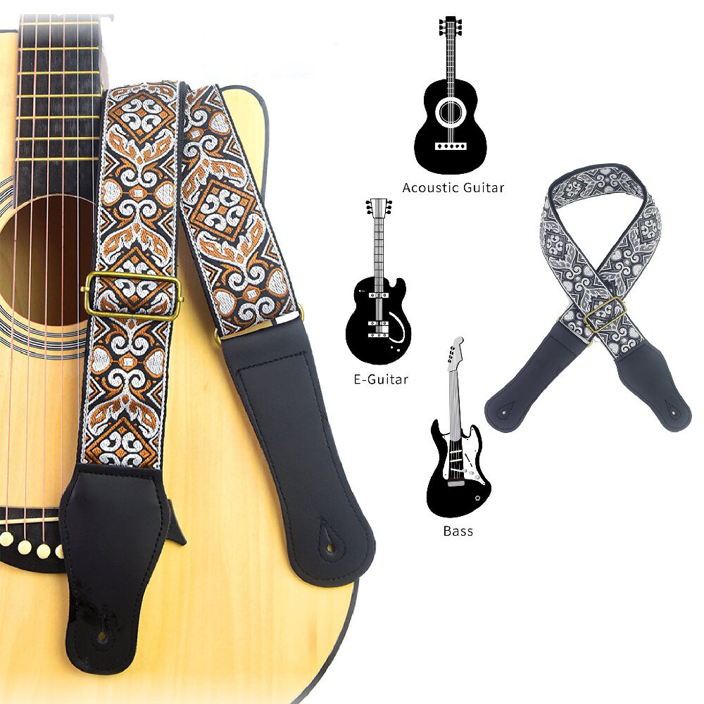 Musical Instrument Note - 기타 스트랩 자수 프린트 에스닉 스타일